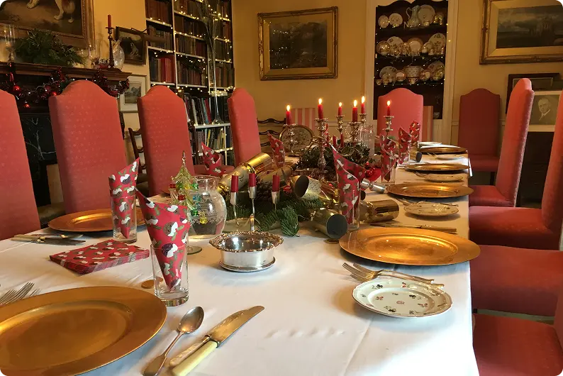 Christmas table set for dinner at Upper Court